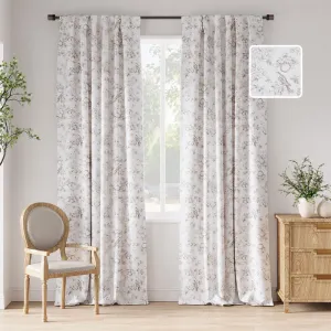 jinchan 100% Blackout Floral Curtains 96 Inches Long, Printed Flower Taupe Blackout Curtains for Bedroom Rod Pocket Back Tab Full Blackout Curtains Thermal Insulated Window Drapes, 2 Panels Taupe