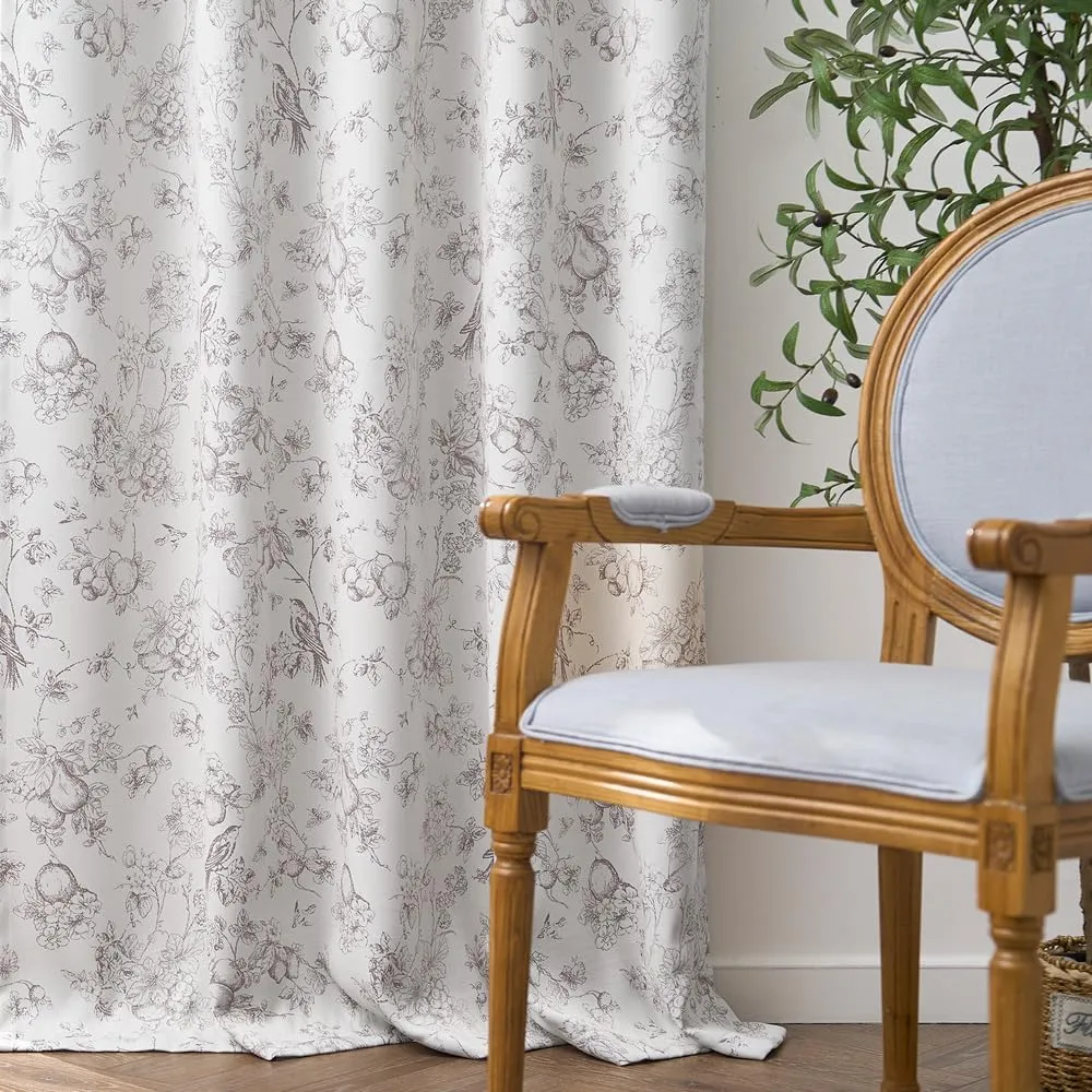 jinchan 100% Blackout Floral Curtains 96 Inches Long, Printed Flower Taupe Blackout Curtains for Bedroom Rod Pocket Back Tab Full Blackout Curtains Thermal Insulated Window Drapes, 2 Panels Taupe