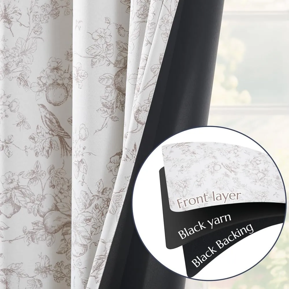 jinchan 100% Blackout Floral Curtains 96 Inches Long, Printed Flower Taupe Blackout Curtains for Bedroom Rod Pocket Back Tab Full Blackout Curtains Thermal Insulated Window Drapes, 2 Panels Taupe