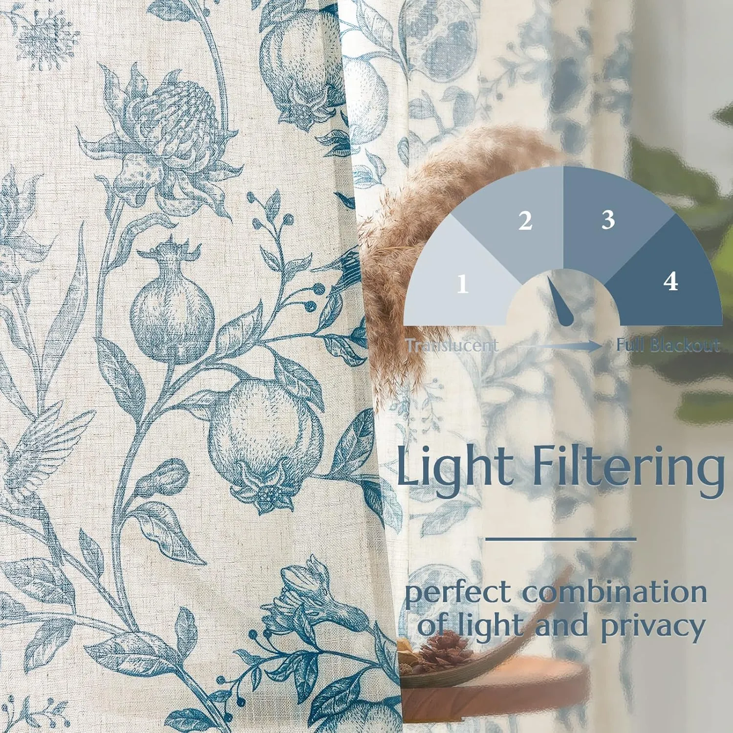 jinchan Linen Curtains Floral Curtain for Living Room 84 Inch Long Blue French Rod Pocket Light Filtering Toile Print Farmhouse Bedroom Curtains Window Drapes Set 2 Panels