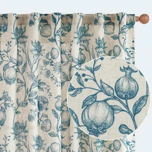 jinchan Linen Curtains Floral Curtain for Living Room 84 Inch Long Blue French Rod Pocket Light Filtering Toile Print Farmhouse Bedroom Curtains Window Drapes Set 2 Panels