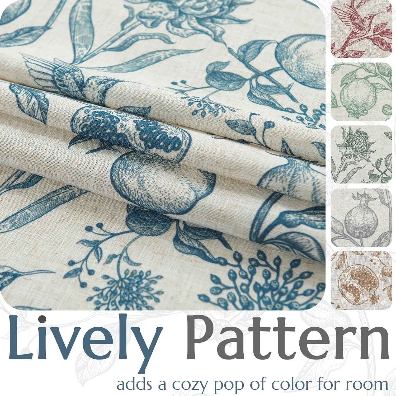jinchan Linen Curtains Floral Curtain for Living Room 84 Inch Long Blue French Rod Pocket Light Filtering Toile Print Farmhouse Bedroom Curtains Window Drapes Set 2 Panels