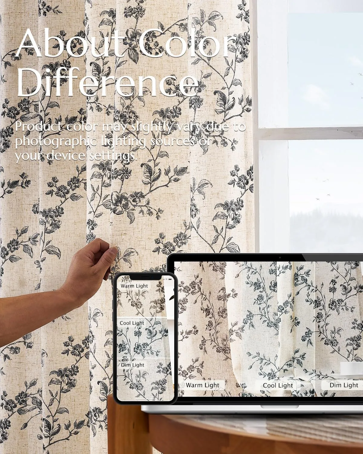 jinchan Linen Floral Curtains for Living Room 63 Inch Length Black Printed Curtains Back Tab French Country Farmhouse Flower Patterned Drapes Bedroom Window Curtain Set 2 Panels