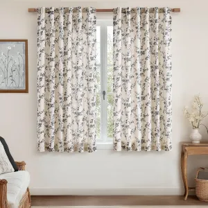 jinchan Linen Floral Curtains for Living Room 63 Inch Length Black Printed Curtains Back Tab French Country Farmhouse Flower Patterned Drapes Bedroom Window Curtain Set 2 Panels