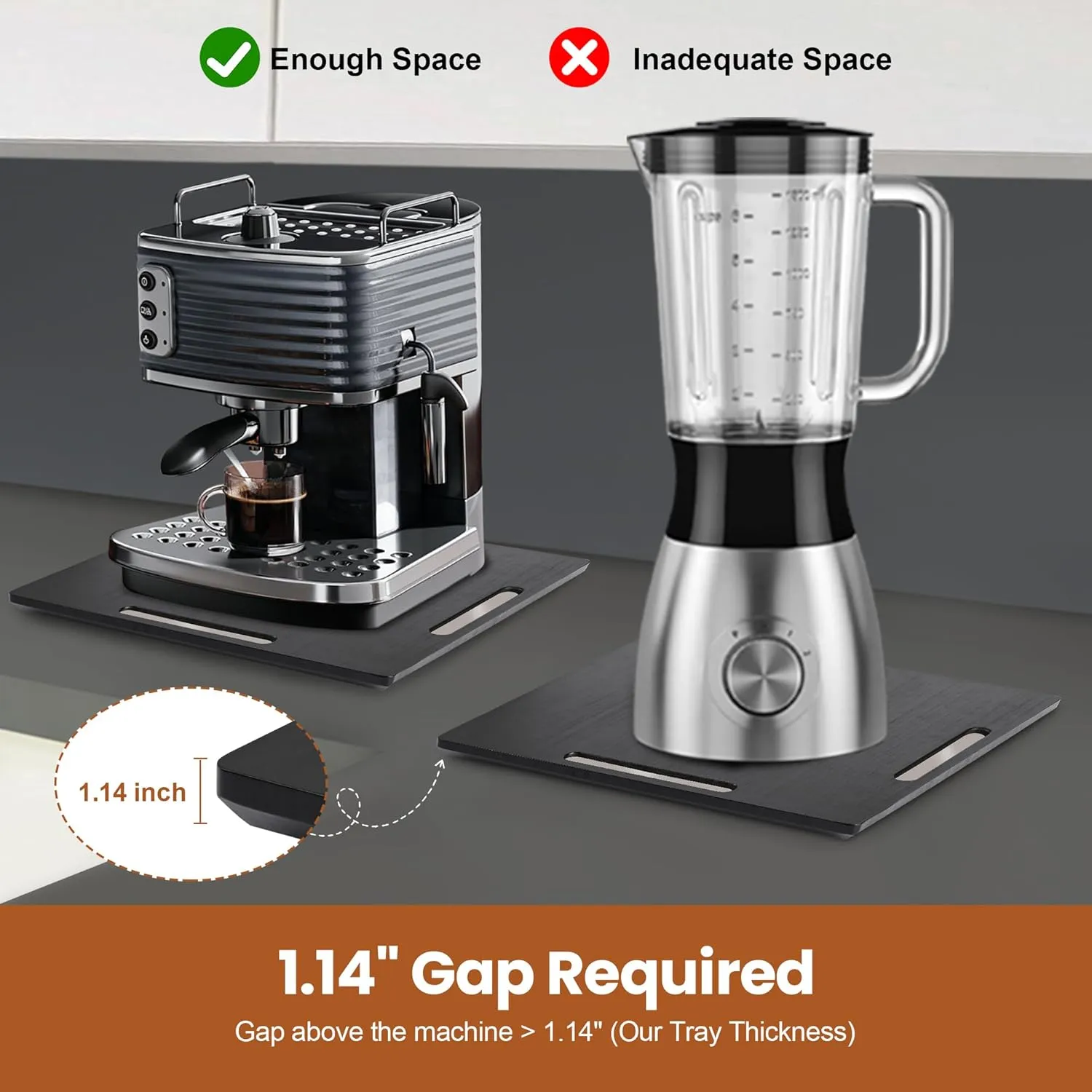 Joy&Grace Appliance Slider for Kitchen Appliances 360° Rolling Sliding Tray for Coffee Maker Countertop, Bamboo Coffee Pot Slider Rolling Tray with Universal Rollers (Black, Large 16"x13")