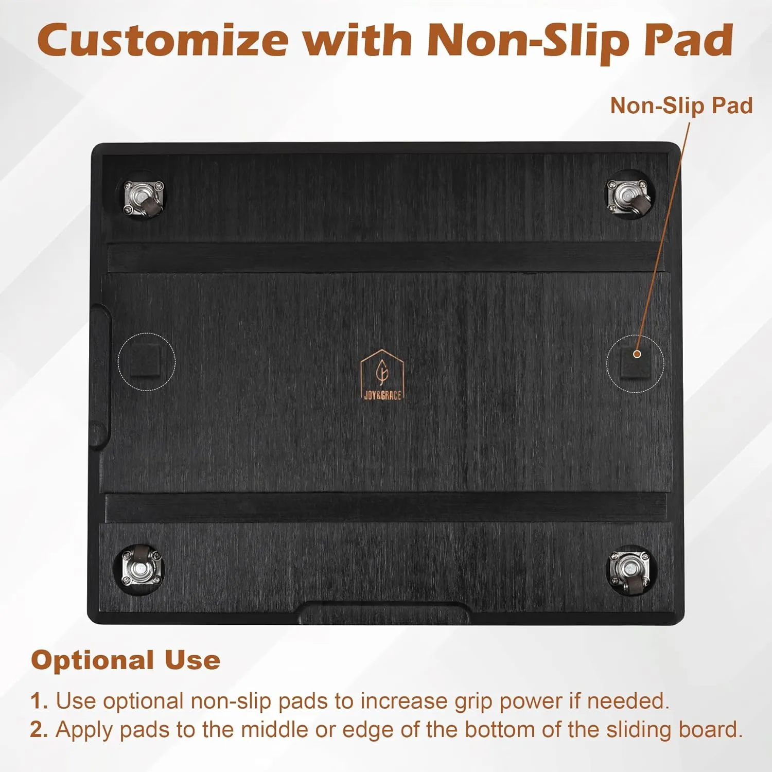 Joy&Grace Appliance Slider for Kitchen Appliances 360° Rolling Sliding Tray for Coffee Maker Countertop, Bamboo Coffee Pot Slider Rolling Tray with Universal Rollers (Black, Large 16"x13")