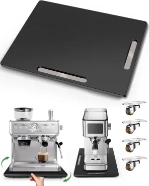 Joy&Grace Appliance Slider for Kitchen Appliances 360° Rolling Sliding Tray for Coffee Maker Countertop, Bamboo Coffee Pot Slider Rolling Tray with Universal Rollers (Black, Large 16"x13")