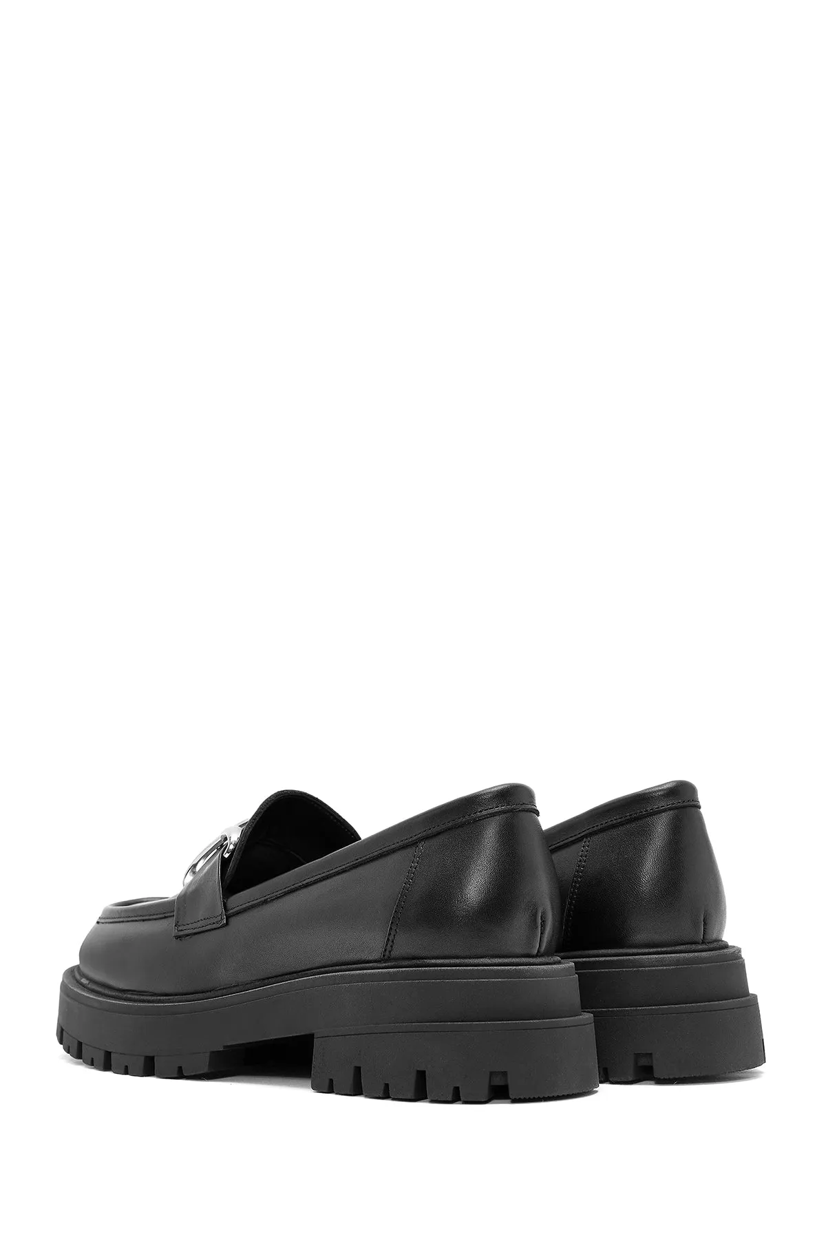 Kadın Siyah Toka Detaylı Deri Maskülen Loafer