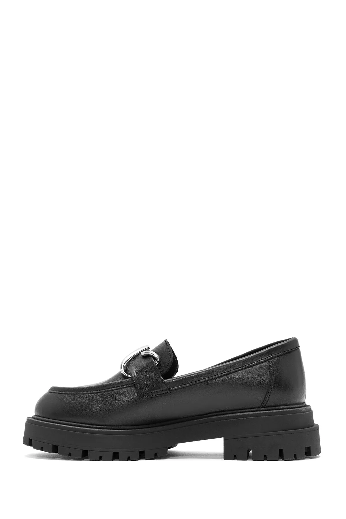 Kadın Siyah Toka Detaylı Deri Maskülen Loafer