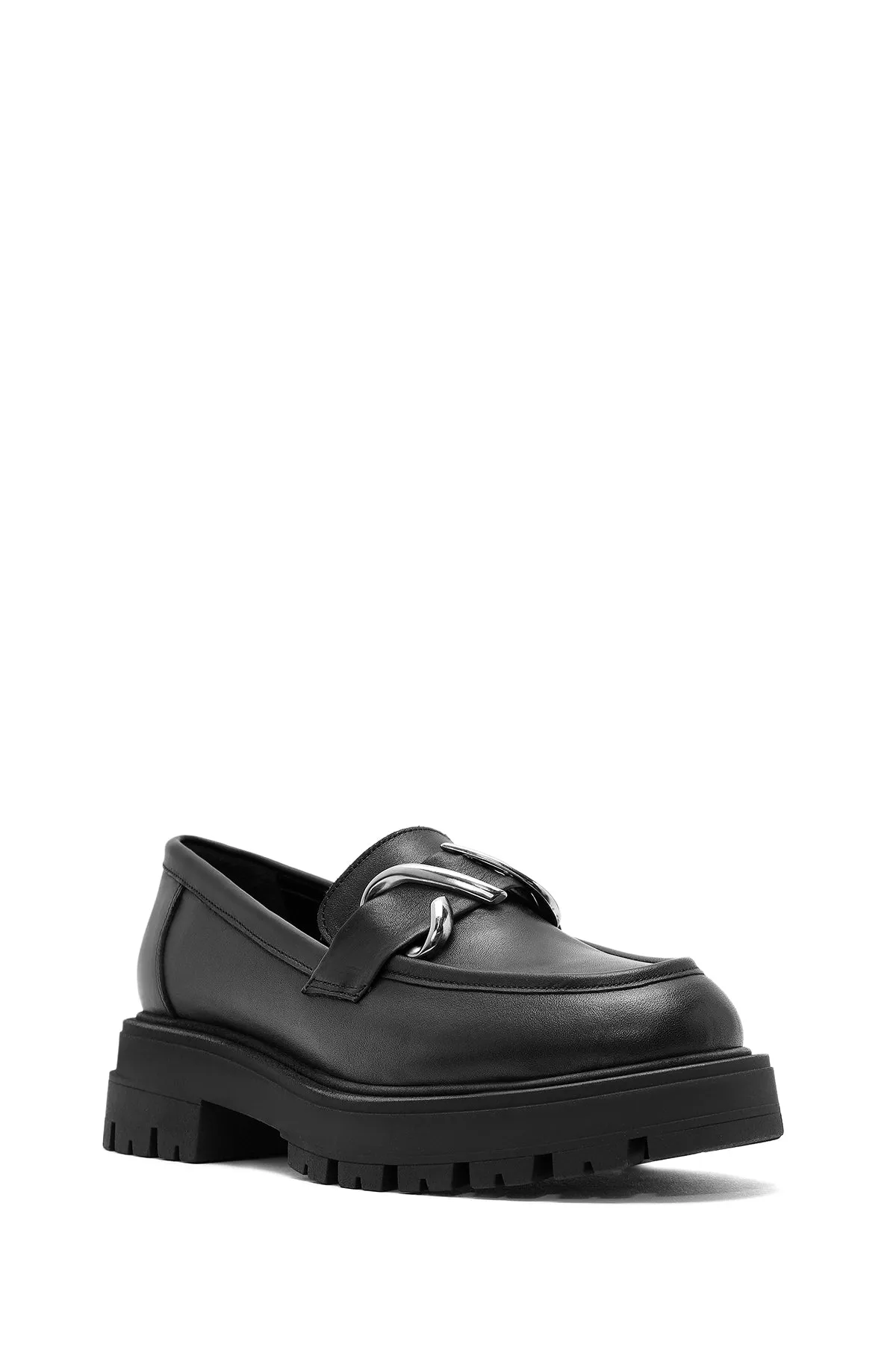 Kadın Siyah Toka Detaylı Deri Maskülen Loafer