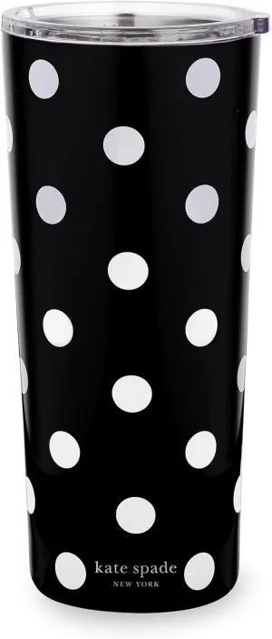 kate spade new york Cute Stainless Steel Mug, 24 Ounce Travel Tumbler, Double Wall Insulated Cup with Lid, Picture Dot (Black/White)