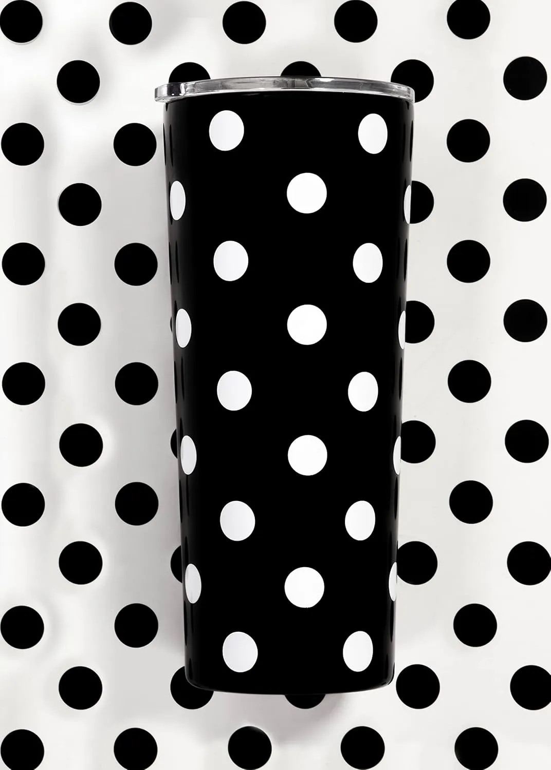 kate spade new york Cute Stainless Steel Mug, 24 Ounce Travel Tumbler, Double Wall Insulated Cup with Lid, Picture Dot (Black/White)
