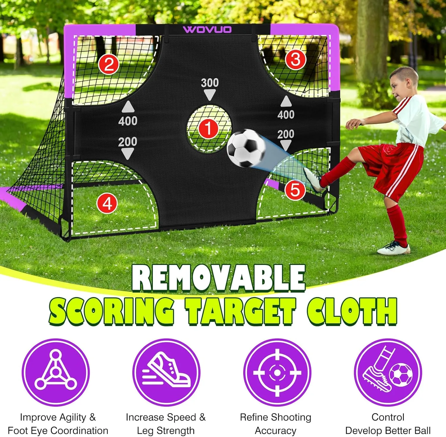 Kids Soccer Goals for Backyard Set of 2, 6x4 ft Portable Toddler Soccer Goal Training Equipment with Soccer Target, Ball, Cones, Soccer Net for Kids Age 3-5 6-8 8-12 10-12-14 Outdoor Sports Games Gift