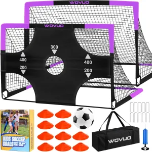 Kids Soccer Goals for Backyard Set of 2, 6x4 ft Portable Toddler Soccer Goal Training Equipment with Soccer Target, Ball, Cones, Soccer Net for Kids Age 3-5 6-8 8-12 10-12-14 Outdoor Sports Games Gift