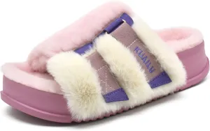 KuaiLu Women's Orthotic Slippers With Arch Support Soft Cushion Sandal Slippers for Woman Ladies Fashion Open Toe Faux Fur Platform Slipper Indoor Outdoor Size 6~12