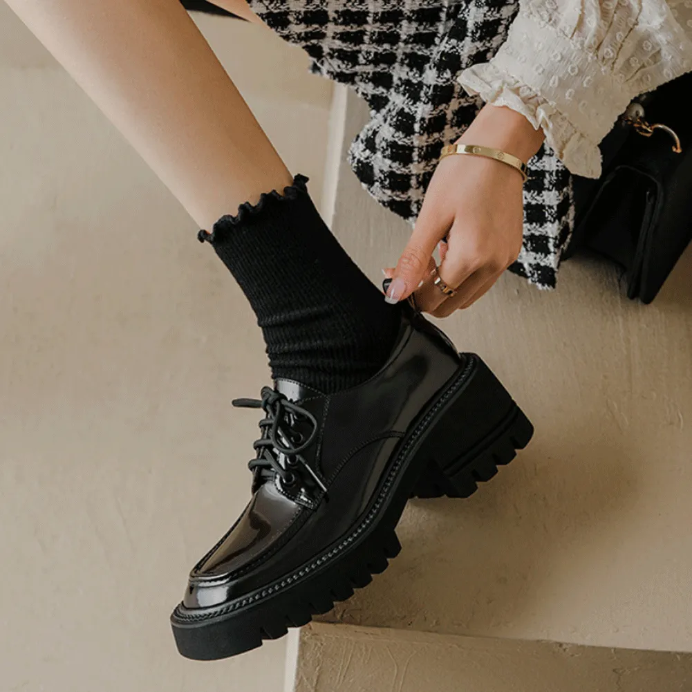 LACE UP CHUNKY PLATFORM OXFORD SHOES