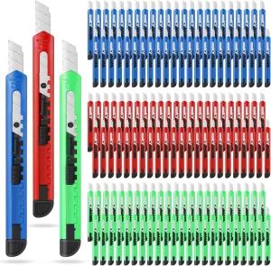 Lasnten 200 Pcs Box Cutter Utility Knife Small Retractable 9mm Wide Snap off Blade Knife Plastic Compact Box Opener with Sliding Lock Tools for Home Office Arts Crafts, 3 Colors