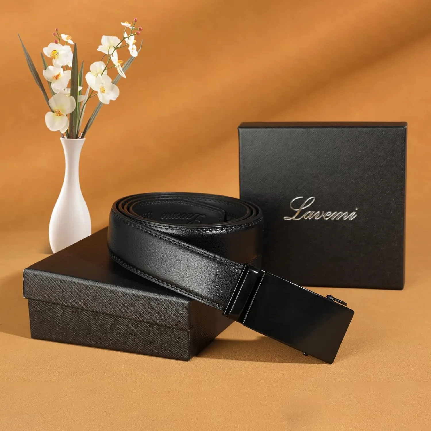 Lavemi Men's Real Leather Ratchet Dress Casual Belt, Cut to Exact Fit,Elegant Gift Box