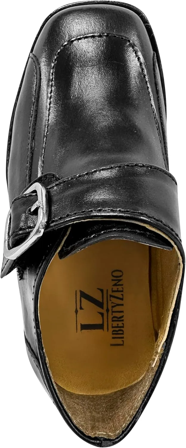 LIBERTYZENO Boys Animal Print Genuine Leather Kids Lace Up Oxford Dress Shoes for Prom Graduation