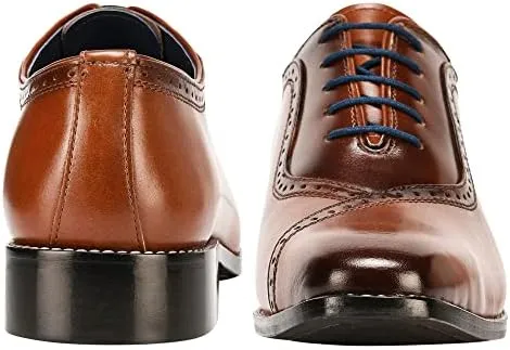 LIBERTYZENO Mens Burnished Toe Genuine Leather Adults Lace Up Oxford Dress Shoes for Prom Graduation