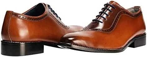 LIBERTYZENO Mens Burnished Toe Genuine Leather Adults Lace Up Oxford Dress Shoes for Prom Graduation