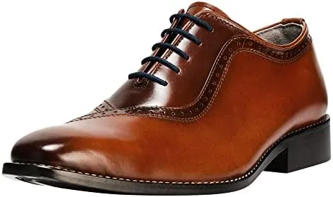 LIBERTYZENO Mens Burnished Toe Genuine Leather Adults Lace Up Oxford Dress Shoes for Prom Graduation