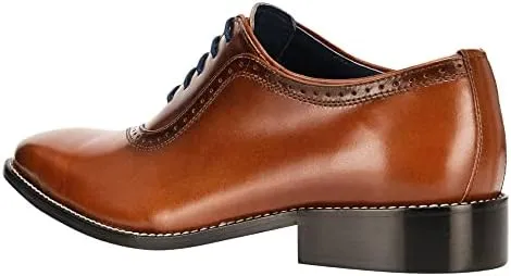 LIBERTYZENO Mens Burnished Toe Genuine Leather Adults Lace Up Oxford Dress Shoes for Prom Graduation