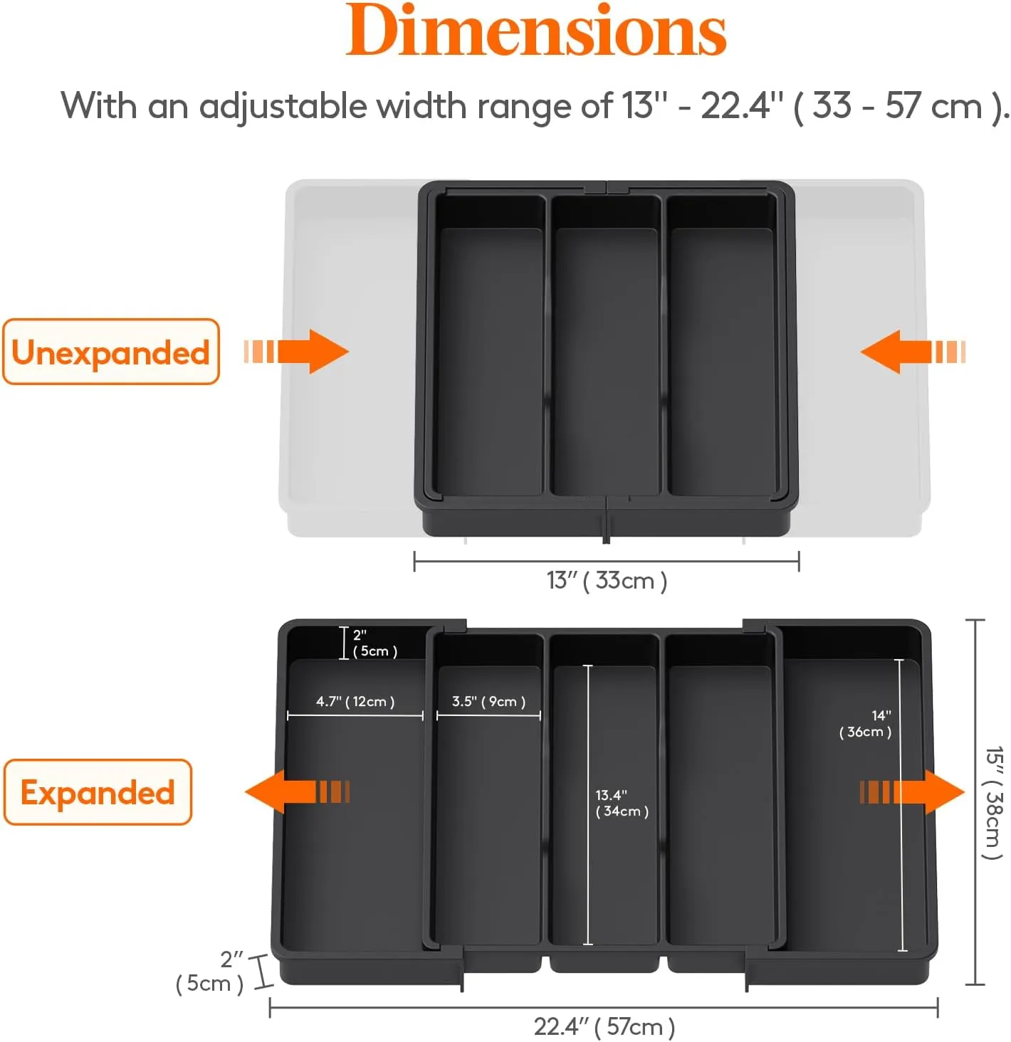 Lifewit Utensil Organizer for Kitchen Drawers, Expandable Cooking Utensil Tray, Adjustable Cutlery Silverware Flatware Holder, Plastic Kitchen Spatula Tools and Gadgets Storage Divider, 2 Pack, Black