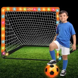 Light Up Soccer Goals for Kids Toddler Ages 3-14, Glow in The Dark Ball and Portable Pop Up Soccer Net with Carrying Bag, Football Training Practice Equipment Gift for Backyard Outdoor, 4 x 3Ft