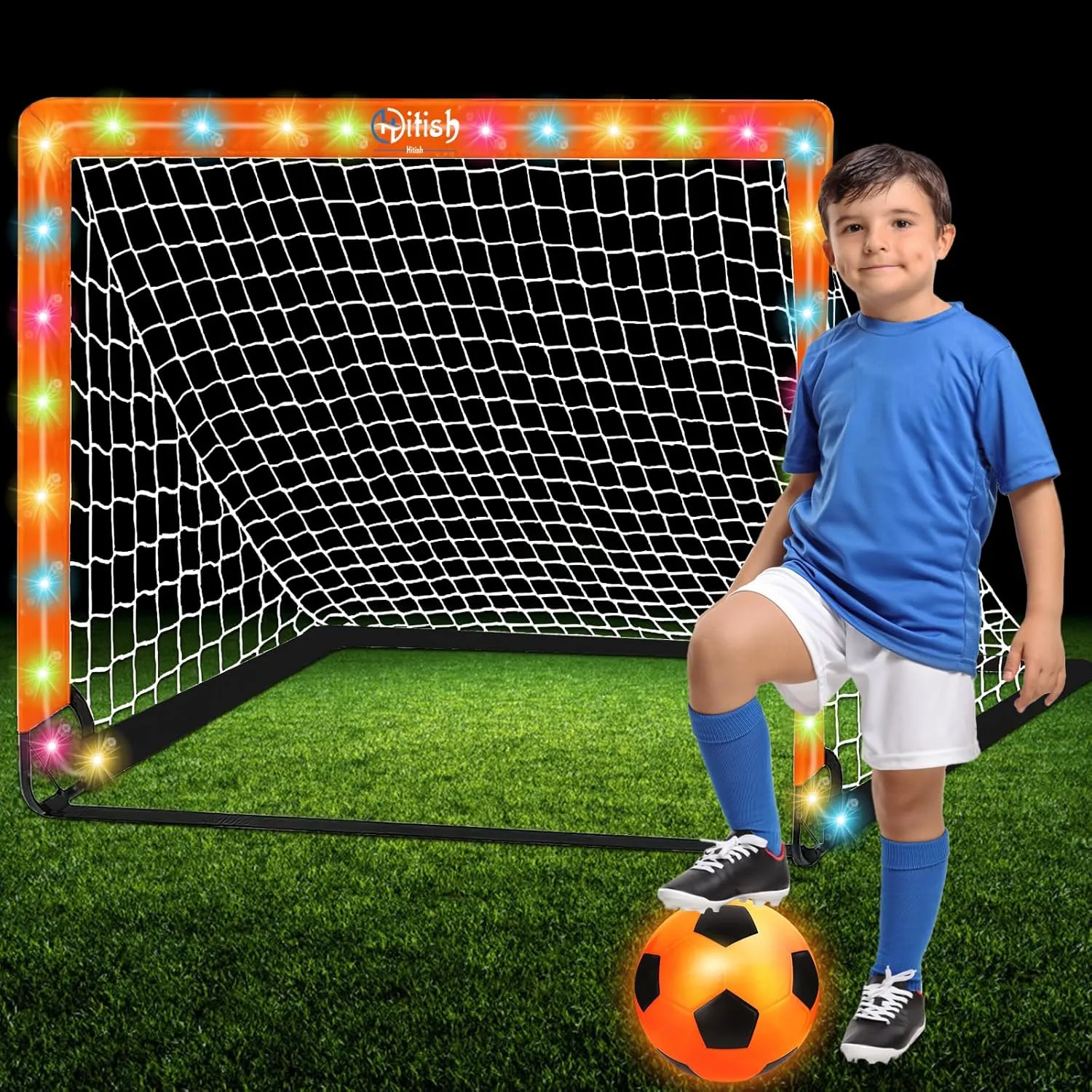 Light Up Soccer Goals for Kids Toddler Ages 3-14, Glow in The Dark Ball and Portable Pop Up Soccer Net with Carrying Bag, Football Training Practice Equipment Gift for Backyard Outdoor, 4 x 3Ft