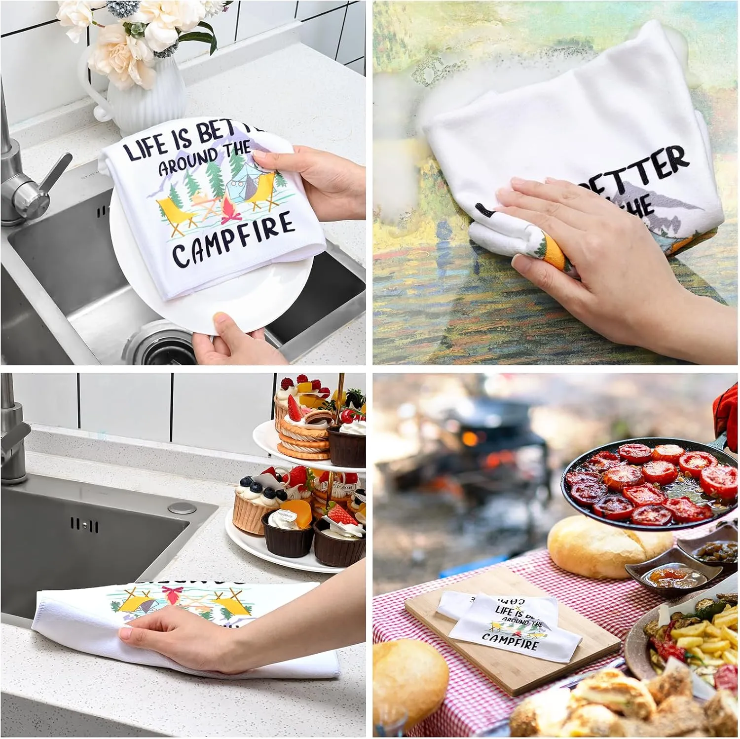 LiqCool Camping Gifts: Mugs Set of 2 & Kitchen Towel, Unique Gifts for Men, Women, Couples - Outdoor, Christmas, Picnic, Hiking, RV, Birthday (White)