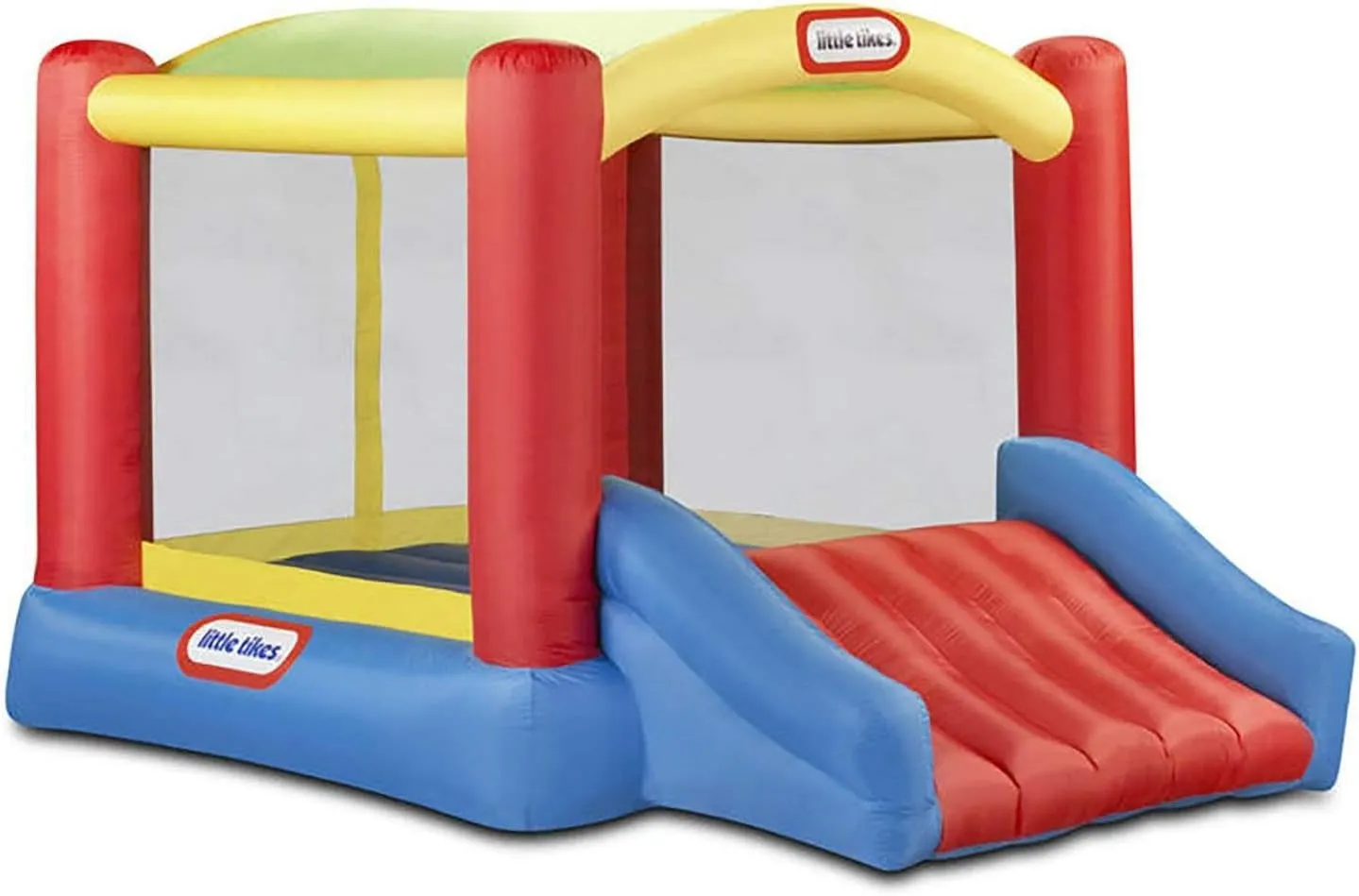 Little Tikes Jump 'n Slide Bouncer with Arched Canopy Overhead Cover, Plus Heavy Duty Blower, Stakes, Repair Patches, and Storage Bag |3-Kid Capacity, Ages 3-8 Years