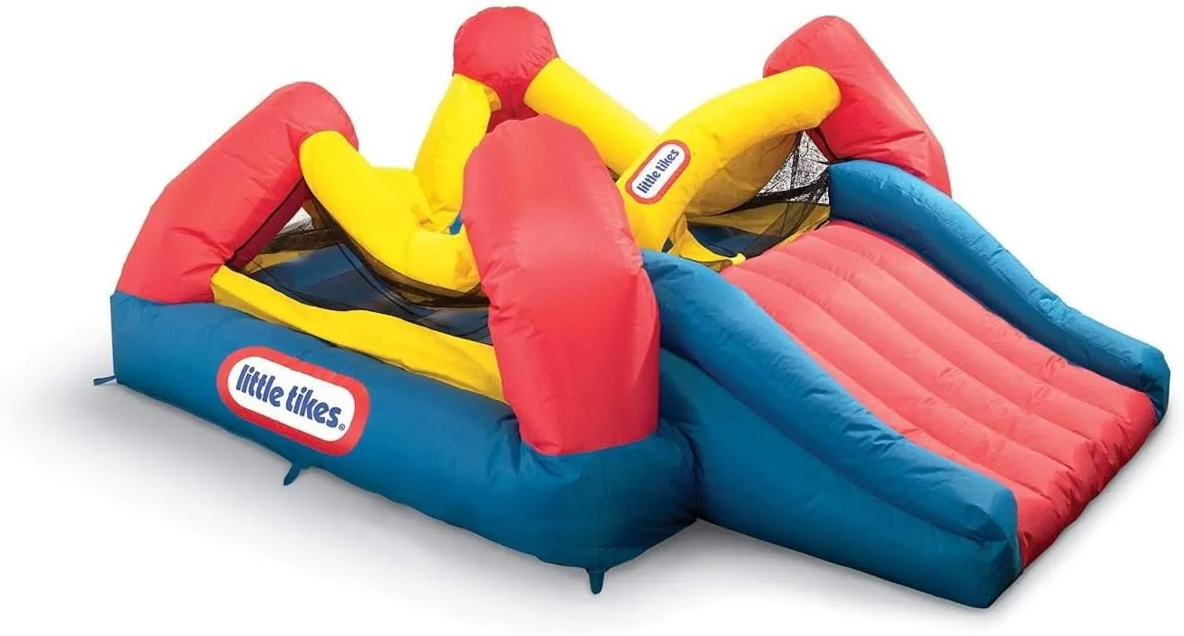 Little Tikes Jump 'n Slide Bouncer with Arched Canopy Overhead Cover, Plus Heavy Duty Blower, Stakes, Repair Patches, and Storage Bag |3-Kid Capacity, Ages 3-8 Years