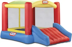 Little Tikes Jump 'n Slide Bouncer with Arched Canopy Overhead Cover, Plus Heavy Duty Blower, Stakes, Repair Patches, and Storage Bag |3-Kid Capacity, Ages 3-8 Years