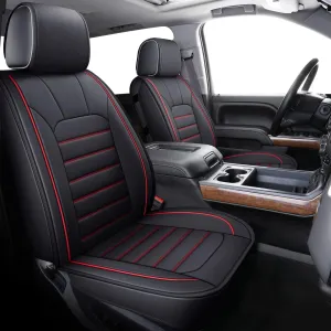 LUCKYMAN CLUB 2 Front Silverado Seat Covers Fit for 2007-2025 Sierra Chevy Silverado 1500 2500 3500 with Water Proof Faux Leather (Black & Red 2 PCS)