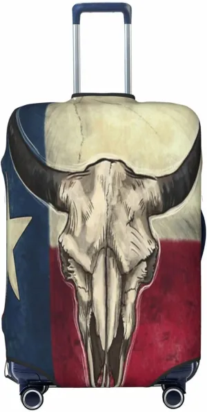 Luggage Cover For Travel Distressed Western Country Us State Texas Bull Skull Flag–dustproof Ideal For Travel 20-28 Inch.