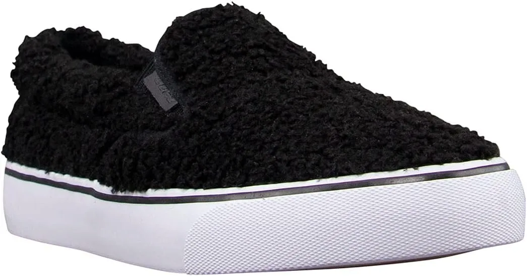 Lugz Women's Clipper Fleece Fashion Sneaker, Black/White, 9 M US