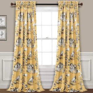 Lush Decor French Country Toile Light Filtering Window Curtain Panel Pair, 52" W x 84" L, Yellow & Gray