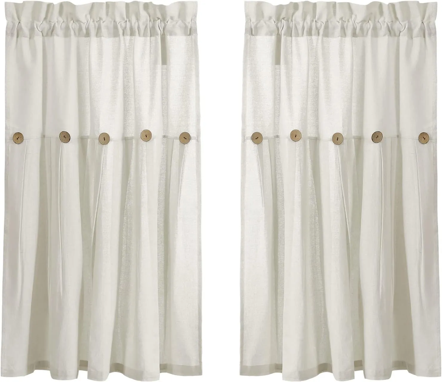 Lush Decor Linen Button Farmhouse Kitchen Tier Set, Pair, 29" W x 36" L, Off White - Cafe Curtains
