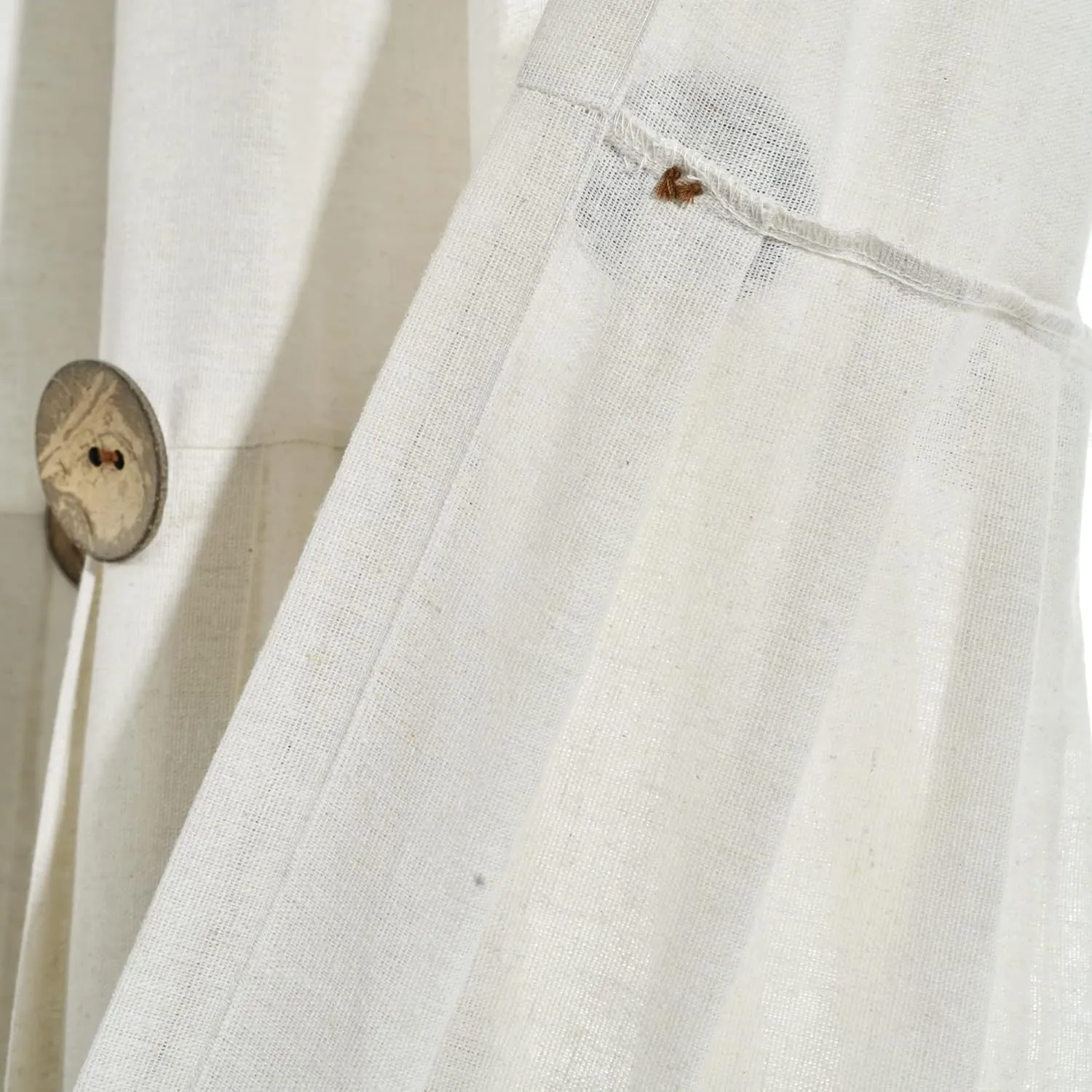 Lush Decor Linen Button Farmhouse Kitchen Tier Set, Pair, 29" W x 36" L, Off White - Cafe Curtains