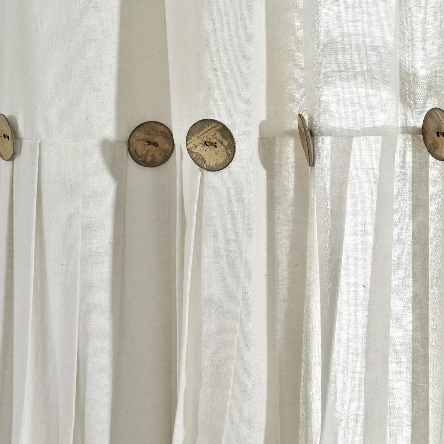 Lush Decor Linen Button Farmhouse Kitchen Tier Set, Pair, 29" W x 36" L, Off White - Cafe Curtains