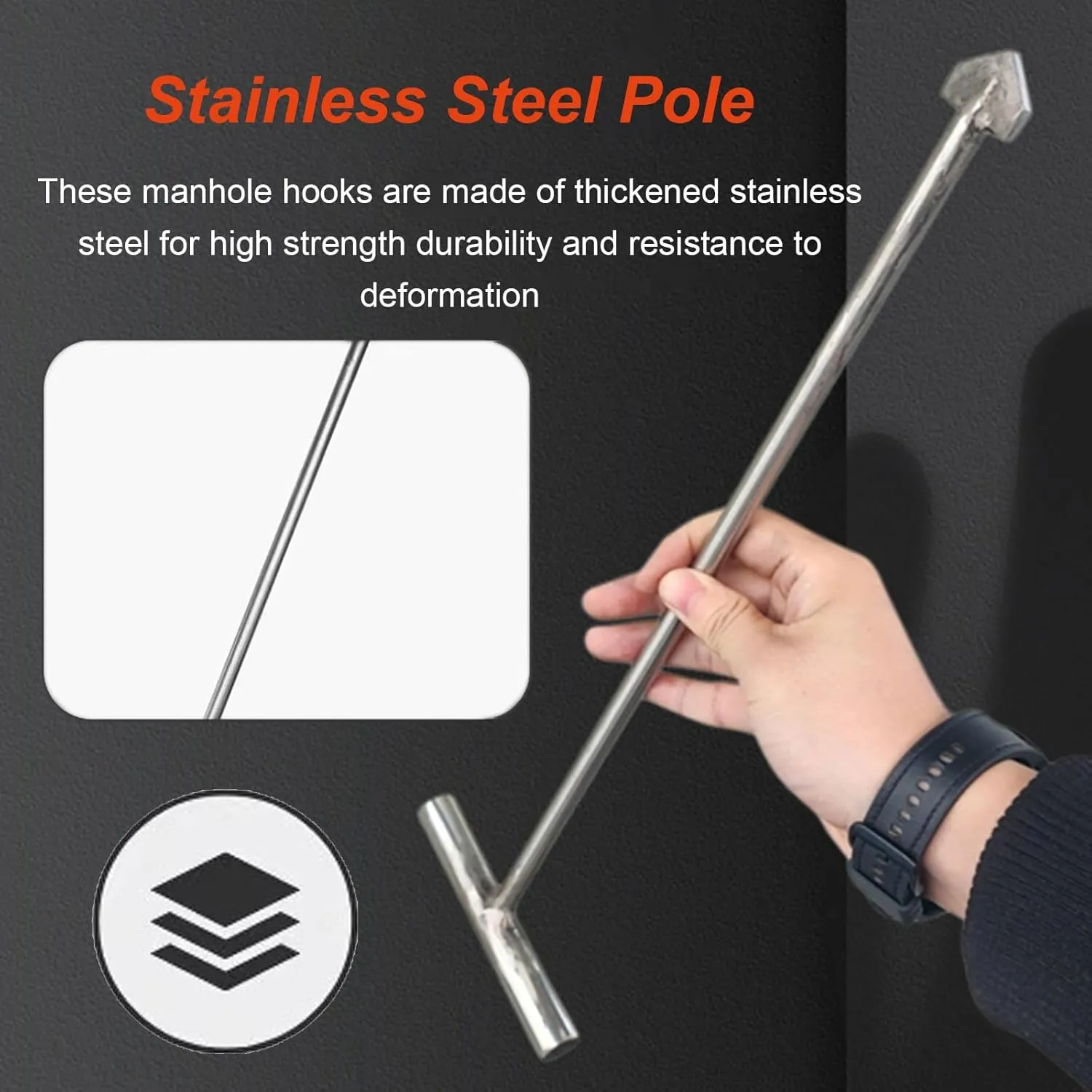 Manhole Cover Lifter Stainless Steel, 1m 90 80 70 60 50 cm Long Solid Hand Pull Hook, Protable Wheel Pin Puller for Concrete Septic Covers/Drainage Grid(Dia-8mm,L - 20cm)