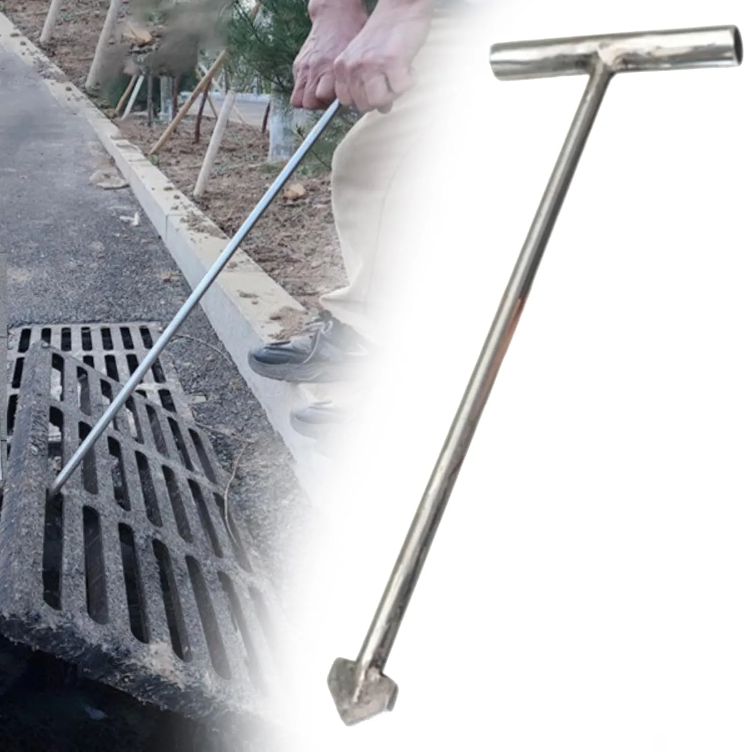 Manhole Cover Lifter Stainless Steel, 1m 90 80 70 60 50 cm Long Solid Hand Pull Hook, Protable Wheel Pin Puller for Concrete Septic Covers/Drainage Grid(Dia-8mm,L - 20cm)