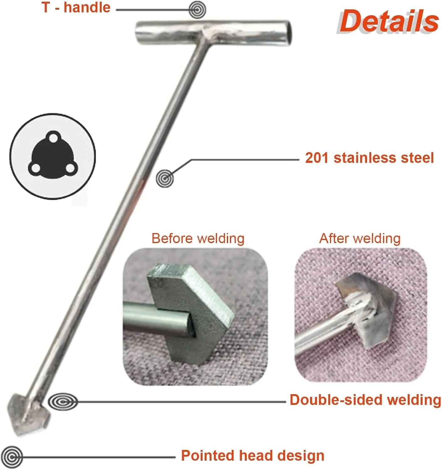 Manhole Cover Lifter Stainless Steel, 1m 90 80 70 60 50 cm Long Solid Hand Pull Hook, Protable Wheel Pin Puller for Concrete Septic Covers/Drainage Grid(Dia-8mm,L - 20cm)