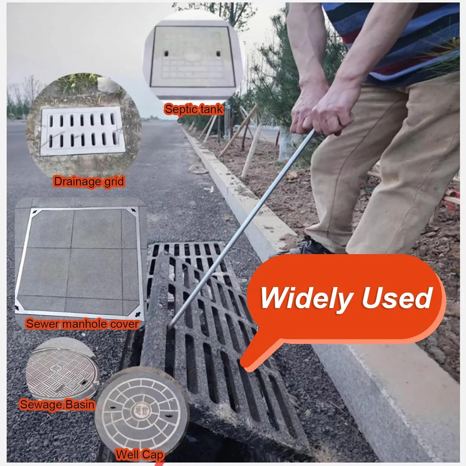 Manhole Cover Lifter Stainless Steel, 1m 90 80 70 60 50 cm Long Solid Hand Pull Hook, Protable Wheel Pin Puller for Concrete Septic Covers/Drainage Grid(Dia-8mm,L - 20cm)