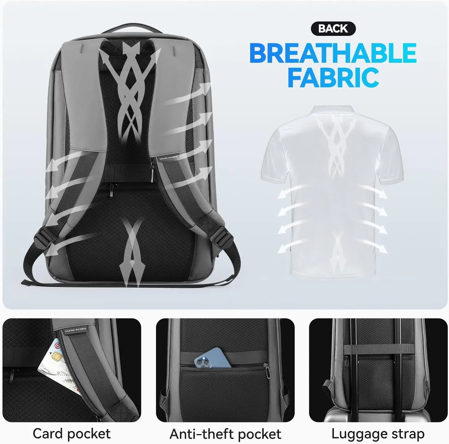 MARK RYDEN Slim Laptop Backpack for Men, High Tech Backpack with Scratch Resistant Shell and USB Charging Port, Waterproof Business Backpack Ideal for Working, Commuting, Daily
