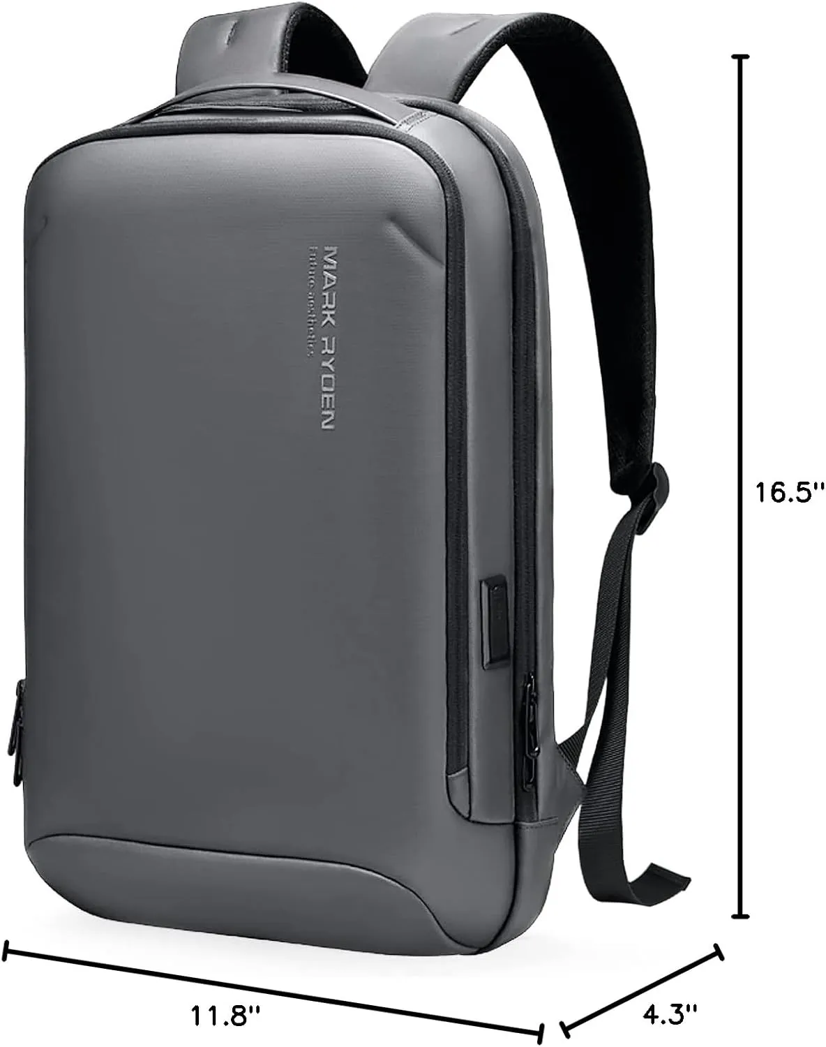 MARK RYDEN Slim Laptop Backpack for Men, High Tech Backpack with Scratch Resistant Shell and USB Charging Port, Waterproof Business Backpack Ideal for Working, Commuting, Daily