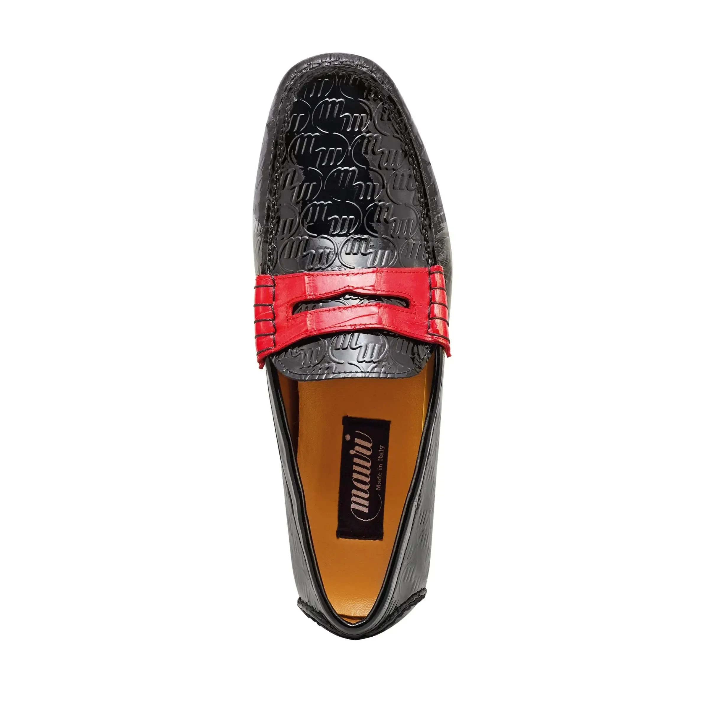 Mauri 3502 Black/Red Genuine Crocodile/Patent Embossed Loafers