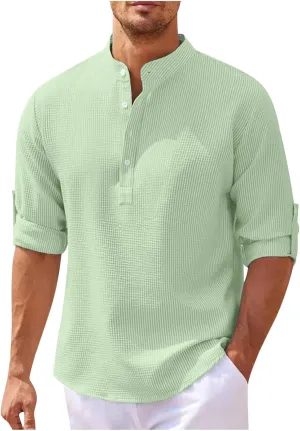 Men Knit Henley Shirts Long Sleeve Quarter Button Tops T-shirt Plus Size Loose Solid Tee Top Lightweight Fall Outfits