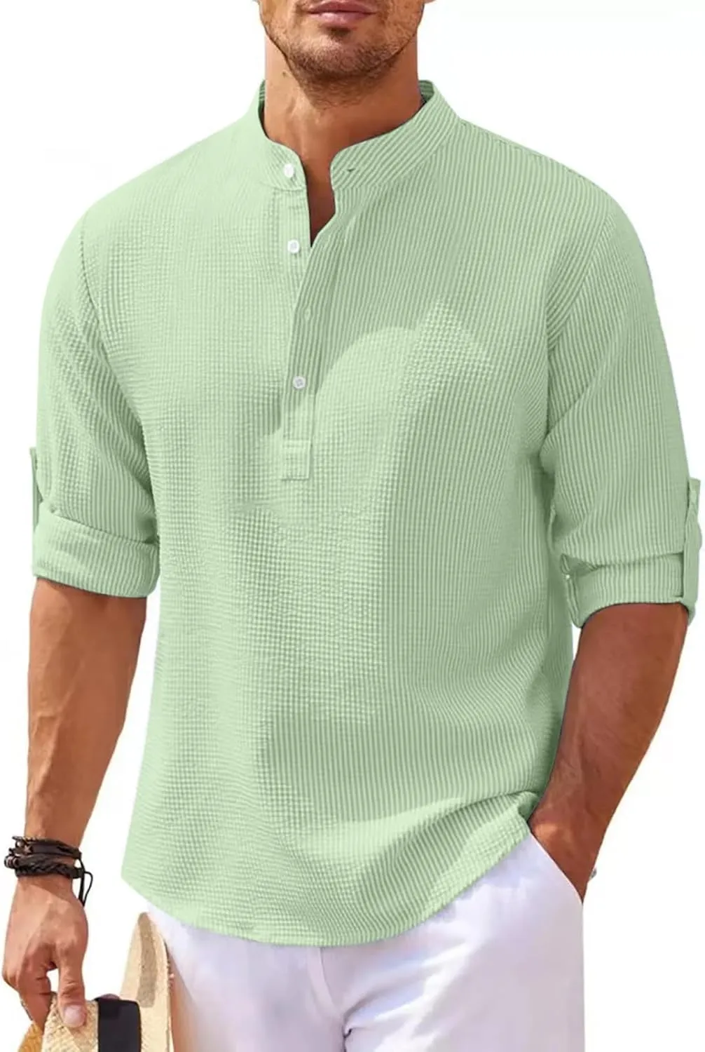 Men Knit Henley Shirts Long Sleeve Quarter Button Tops T-shirt Plus Size Loose Solid Tee Top Lightweight Fall Outfits